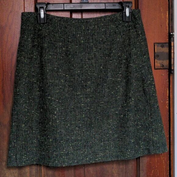 Deep Green Boucle Tweed Schoolgirl Mini-Skirt Sz M - Picture 2 of 12